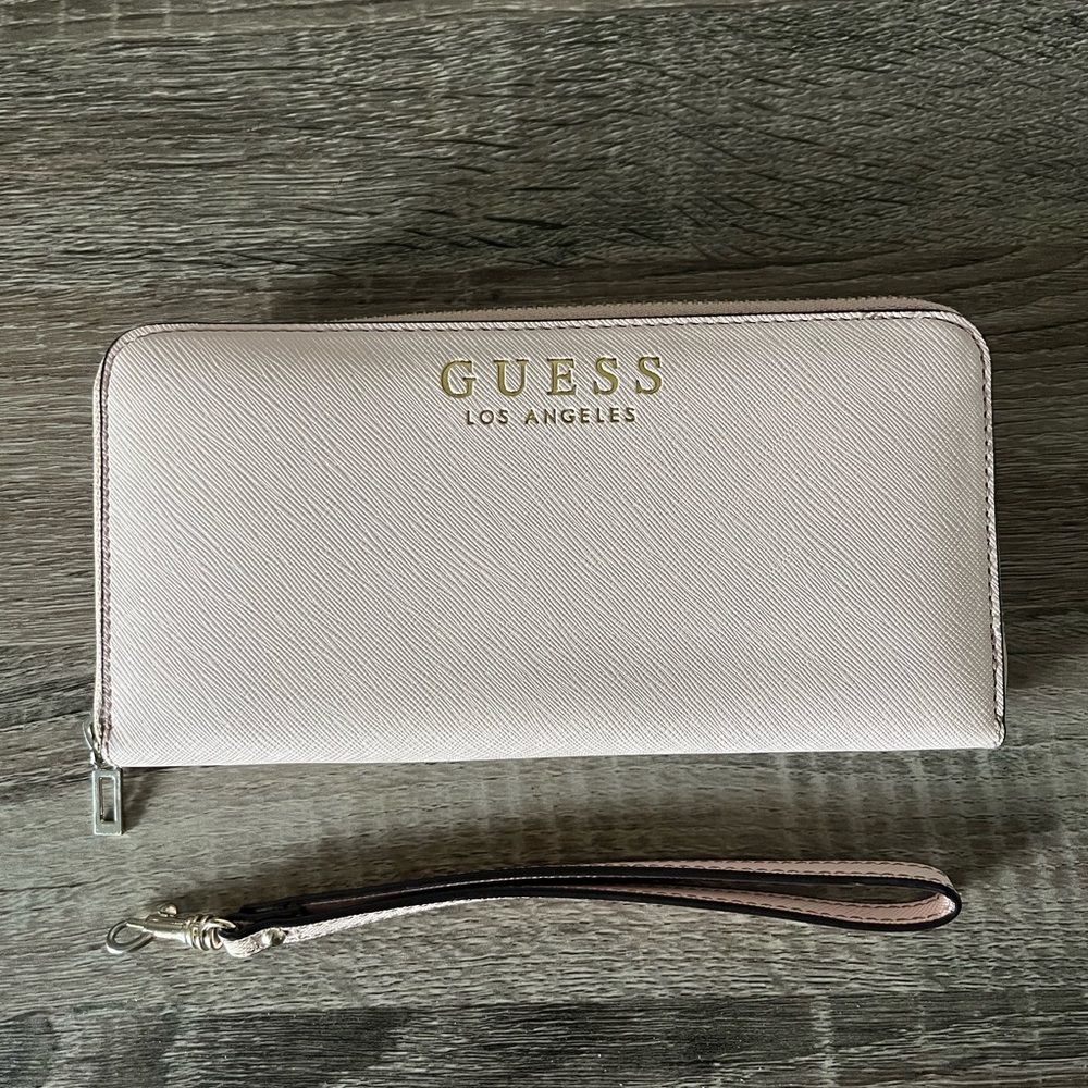 GUESS Light Pink Large Zip-Around Long Wallet Wristlet